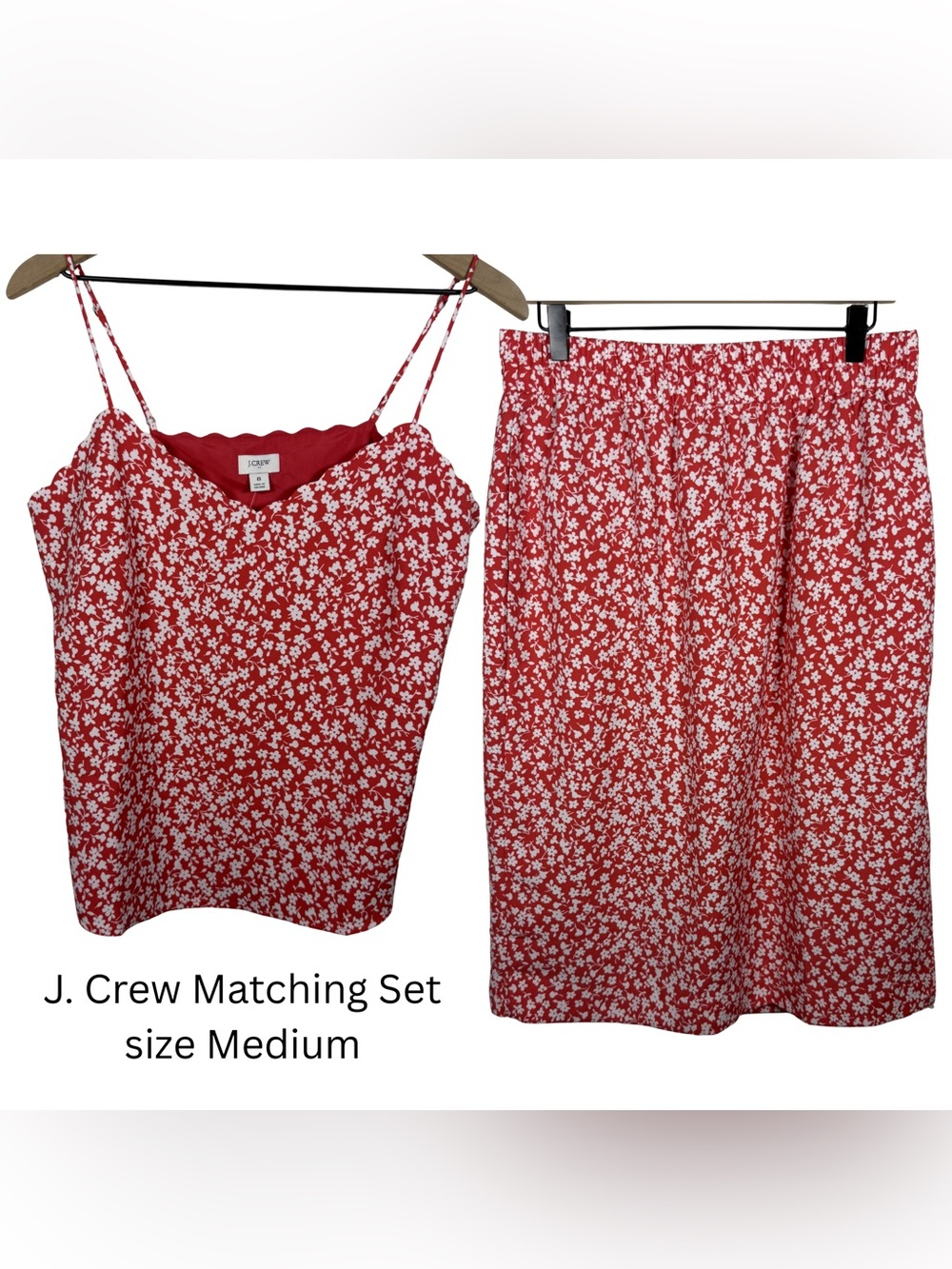 NWT J.Crew Factory Red Ditsy Floral Matching Set Cami Tank Midi Skirt M 8 Coord